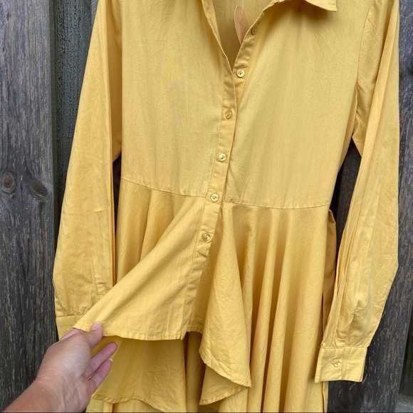 NWT 100% cotton Mustard yellow Belted Asymmetric Ruffle bottom Tunic button up … - Picture 6 of 9